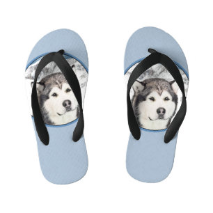 Alaskan Malamute Painting - Cute Original Dog Art Kid's Flip Flops