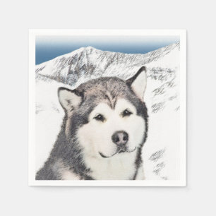 Alaskan Malamute Painting - Cute Original Dog Art Napkin