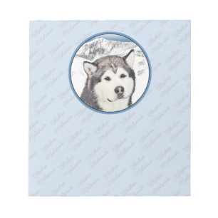 Alaskan Malamute Painting - Cute Original Dog Art Notepad