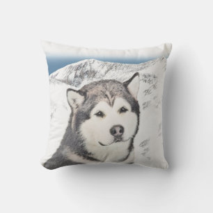Alaskan Malamute Painting - Cute Original Dog Art Outdoor Pillow