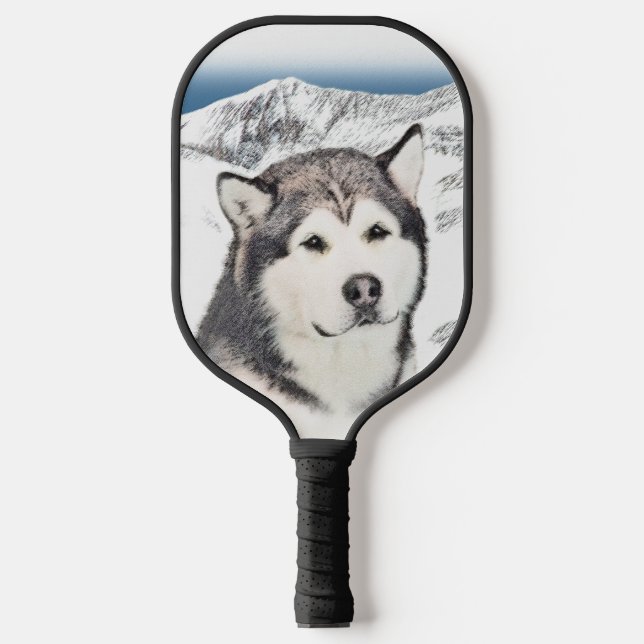 Alaskan Malamute Painting - Cute Original Dog Art Pickleball Paddle (Front)