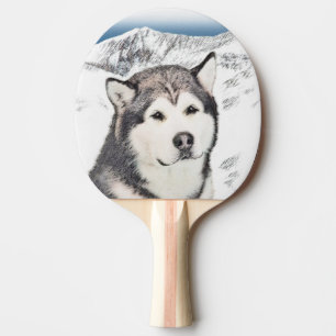 Alaskan Malamute Painting - Cute Original Dog Art Ping Pong Paddle