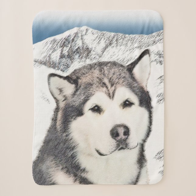 Alaskan Malamute Painting - Cute Original Dog Art Sherpa Blanket (Front)