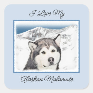 Alaskan Malamute Painting - Cute Original Dog Art Square Sticker