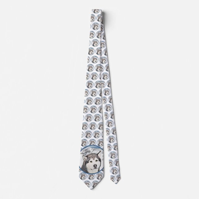 Alaskan Malamute Painting - Cute Original Dog Art Tie (Front)