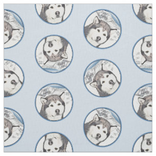 Alaskan Malamute Painting Mal Mally Sled Dog Art Fabric