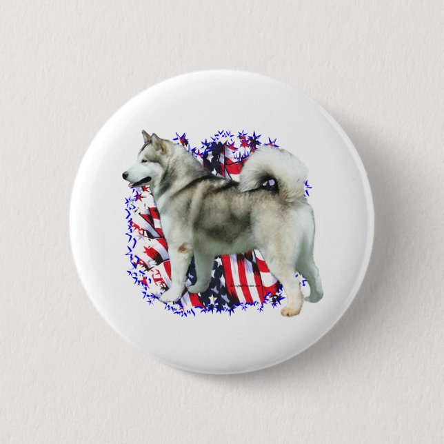 Alaskan Malamute Patriot 2 Inch Round Button (Front)