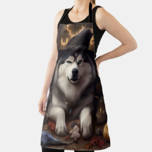 Alaskan Malamute Pumpkins Halloween Scary Apron