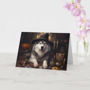 Alaskan Malamute Pumpkins Halloween Scary Card