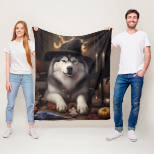 Alaskan Malamute Pumpkins Halloween Scary Fleece Blanket