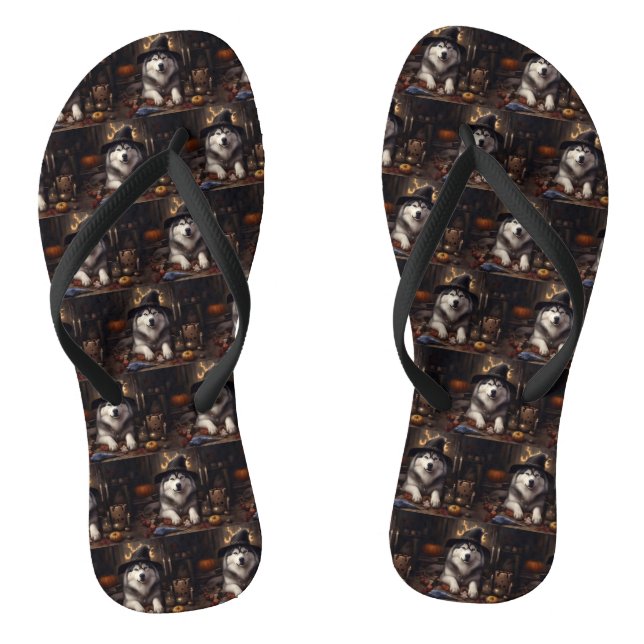 Alaskan Malamute Pumpkins Halloween Scary Flip Flops (Footbed)