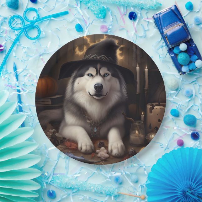 Alaskan Malamute Pumpkins Halloween Scary Paper Plate (Party)