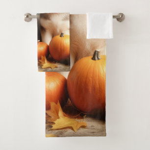Alaskan Malamute Puppy Autumn Delight Pumpkin Bath Towel Set