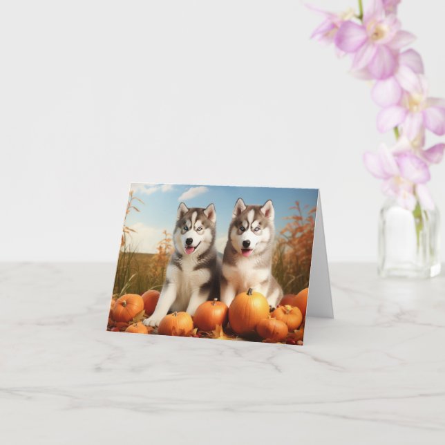 Alaskan Malamute Puppy Autumn Delight Pumpkin Card (Orchid)