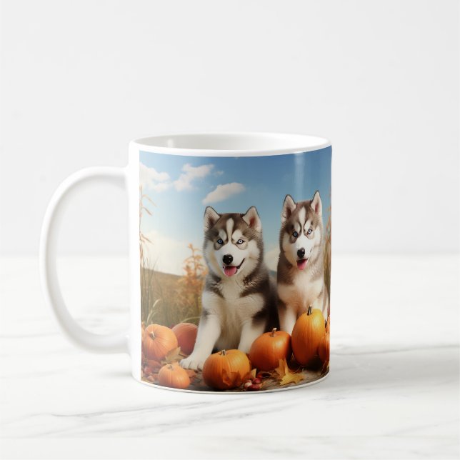 Alaskan Malamute Puppy Autumn Delight Pumpkin Coffee Mug (Left)
