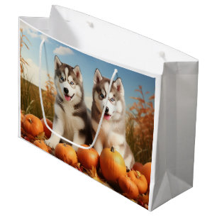 Alaskan Malamute Puppy Autumn Delight Pumpkin Large Gift Bag