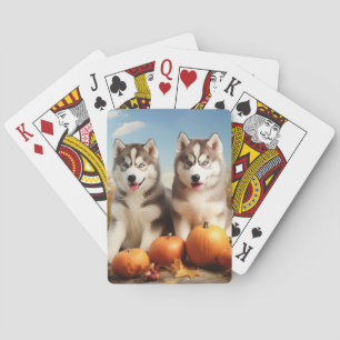 Alaskan Malamute Puppy Autumn Delight Pumpkin Playing Cards