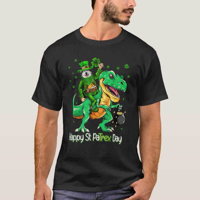 Alaskan Malamute Riding Dinosaur Patricks Day Sham T-Shirt (Front)