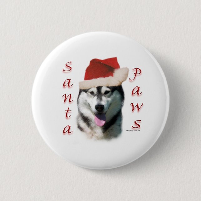 Alaskan Malamute Santa Paws 2 Inch Round Button (Front)
