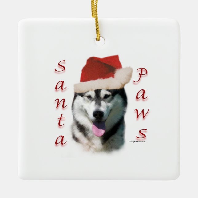 Alaskan Malamute Santa Paws Ceramic Ornament (Front)