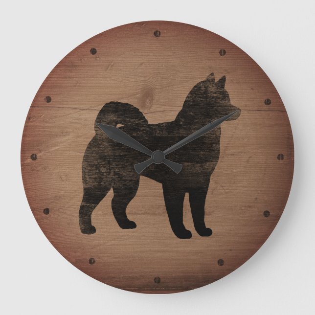 Alaskan Malamute Silhouette Rustic Large Clock (Front)
