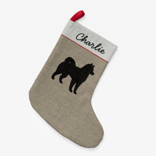 Alaskan Malamute Silhouette with Custom Text Small Christmas Stocking