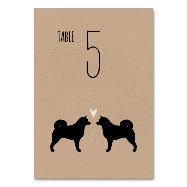 Alaskan Malamute Silhouettes Wedding Reception Table Number (Front)