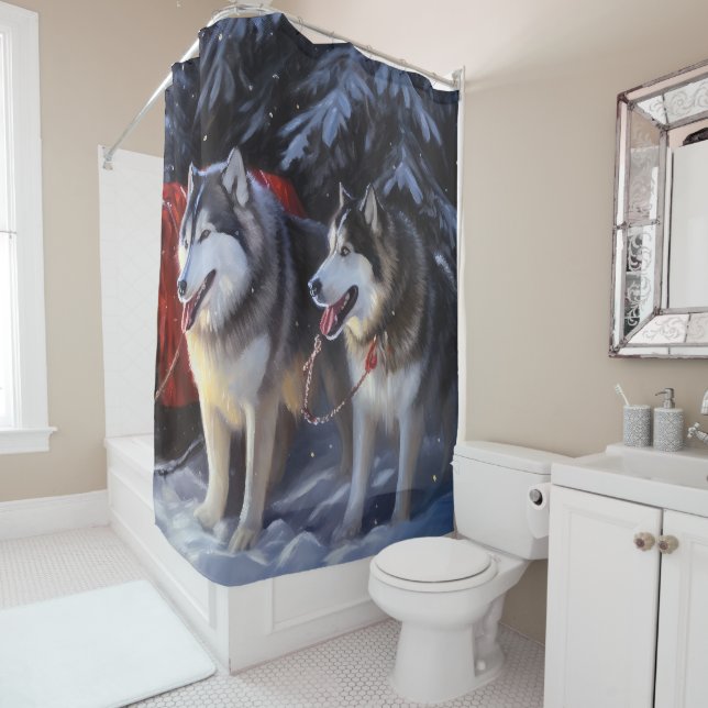 Alaskan Malamute Snowy Sleigh Ride Christmas  (In Situ)