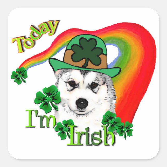 Alaskan Malamute St. Patrick's Day Square Sticker (Front)