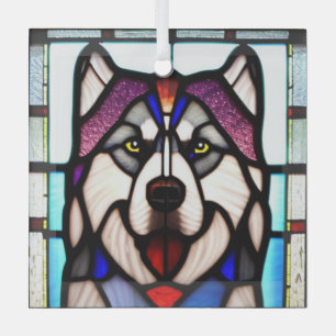 Alaskan Malamute "Stained Glass"  Glass Ornament