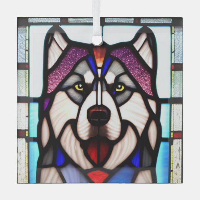 Alaskan Malamute "Stained Glass"  Glass Ornament (Front)