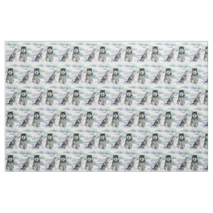 Alaskan Malamute Winter Scene Fabric