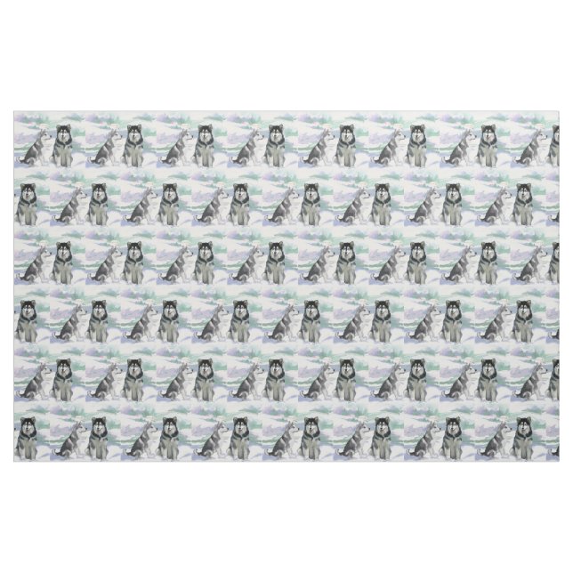 Alaskan Malamute Winter Scene Fabric (Yard)