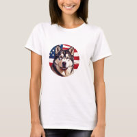 Alaskan Malamute With American Flag Background