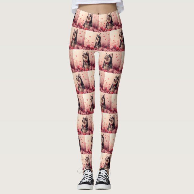Alaskan Malamute with Roses - Valentine's Day  Leggings (Front)