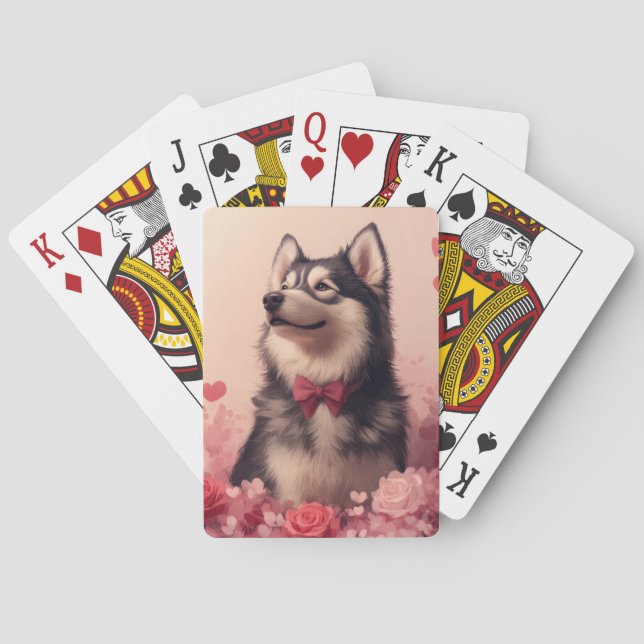 Alaskan Malamute with Roses - Valentine's Day  Playing Cards (Back)