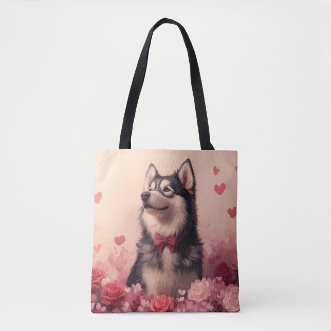 Alaskan Malamute with Roses - Valentine's Day  Tote Bag (Front)