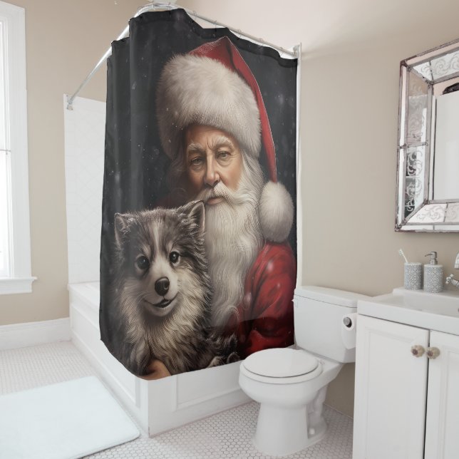 Alaskan Malamute with Santa Claus Christmas (In Situ)