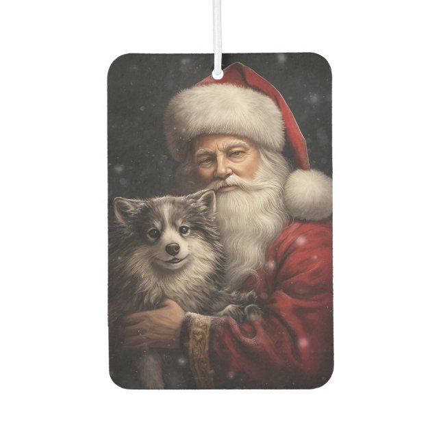 Alaskan Malamute with Santa Claus Christmas Air Freshener (Front)