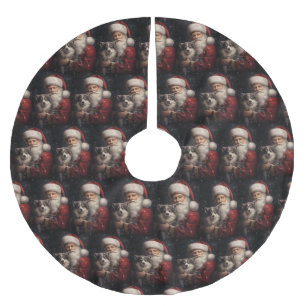 Alaskan Malamute with Santa Claus Christmas Brushed Polyester Tree Skirt