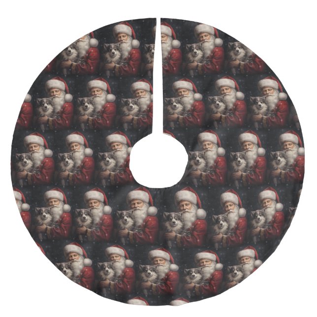 Alaskan Malamute with Santa Claus Christmas Brushed Polyester Tree Skirt (Front)