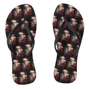 Alaskan Malamute with Santa Claus Christmas Flip Flops