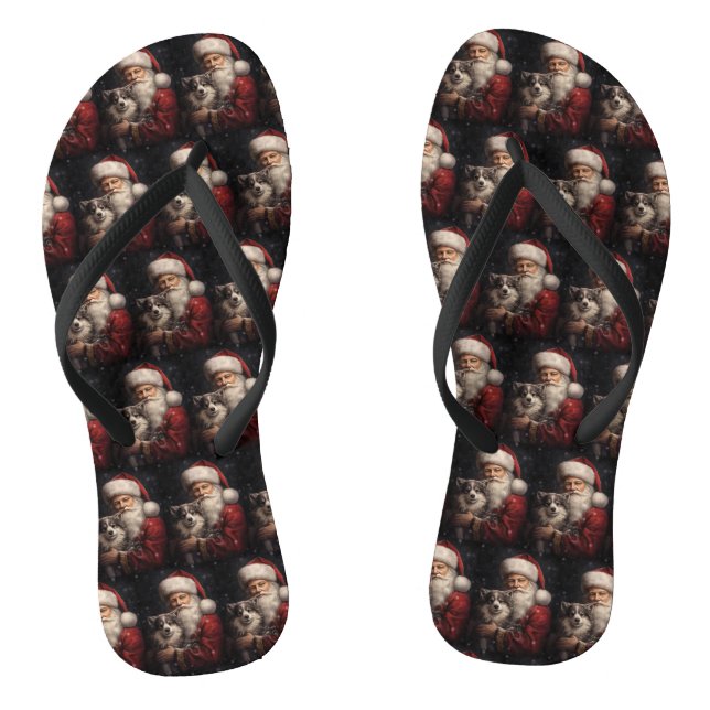 Alaskan Malamute with Santa Claus Christmas Flip Flops (Footbed)