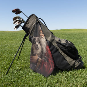 Alaskan Malamute with Santa Claus Christmas Golf Towel