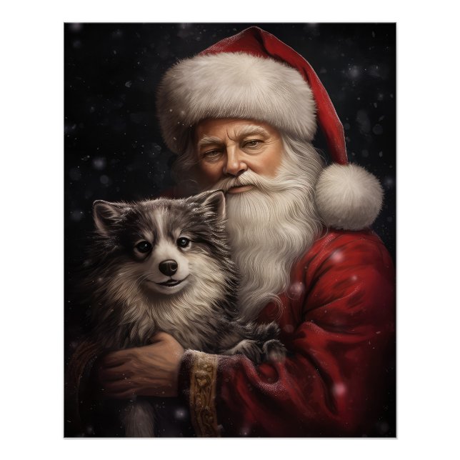 Alaskan Malamute with Santa Claus Christmas Poster (Front)