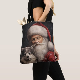 Alaskan Malamute with Santa Claus Christmas Tote Bag