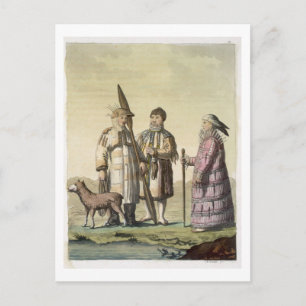 Alaskan men and women dressed for fishing (colour postcard