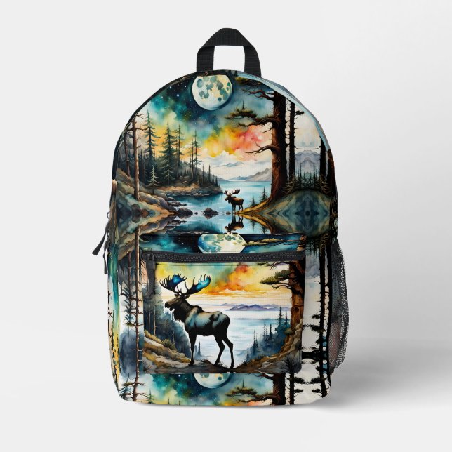 Alaskan Moose at the Bay Printed Backpack (Front)