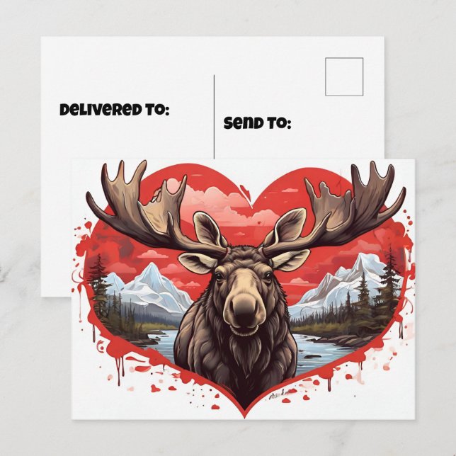 Alaskan Moose heart shaped background Postcard (Front/Back)