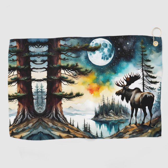 Alaskan Moose Standing on Mountain Ridge Golf Towel (Horizontal)